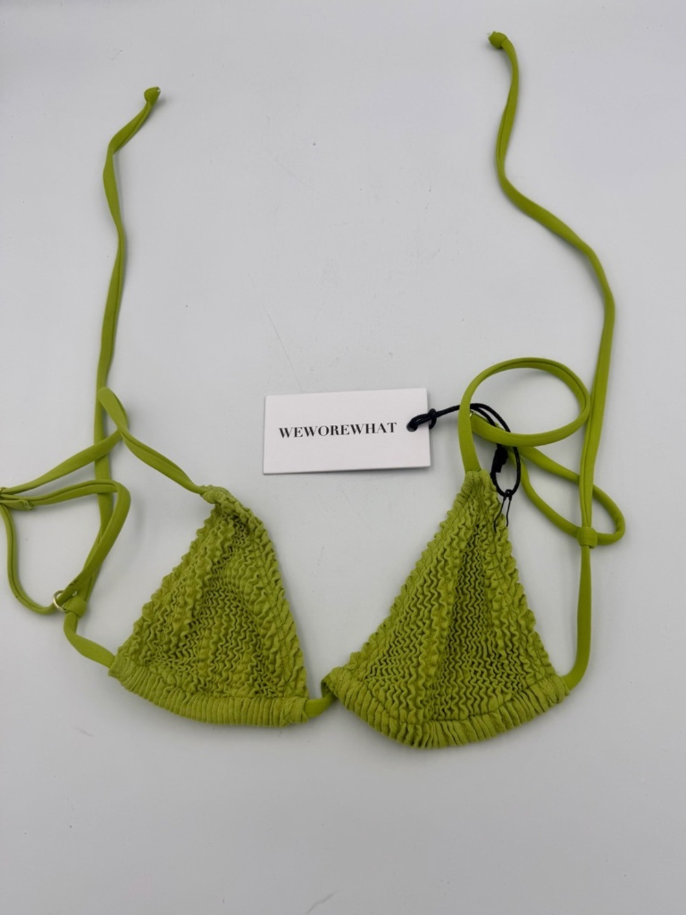 WeWoreWhat Lime Green Smocked Triangle Bikini Top